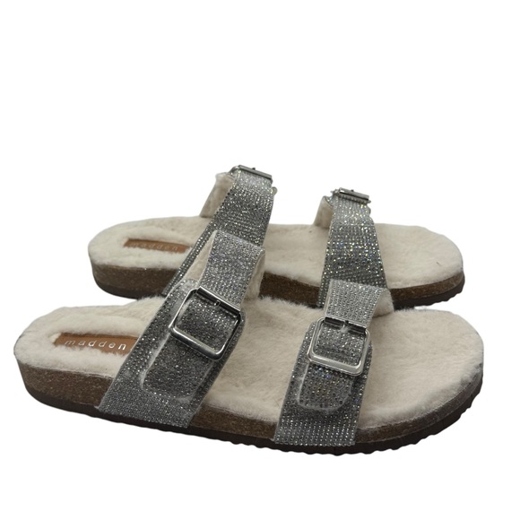 Madden Girl Brandorf Rhinestone Slip on Sandals Bling Faux Fur Lined Size 8.5 - Picture 2 of 10